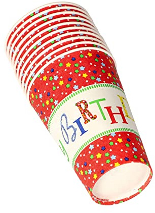 PAPSTAR Trinkbecher, Pappe 0,2 l Ø 7 cm, 9,7 cm Happy Birthday 88648 Pappbecher Einwegbecher Herzlichen Glückwunsch, 10 Stück