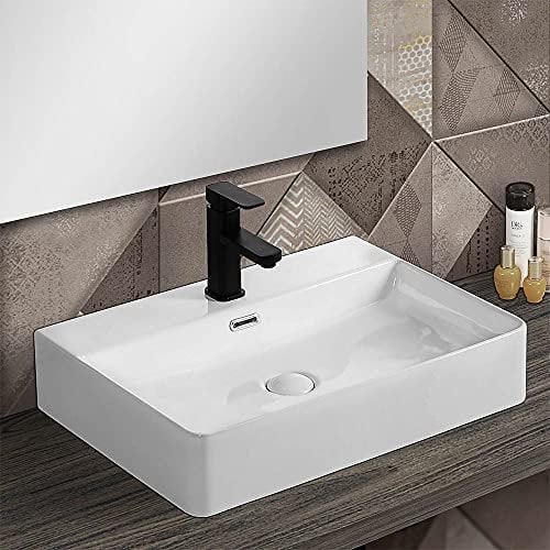 Inbagno Lavabo da appoggio in Ceramica Bianco Rettangolare, 3 larghezze Disponibili, con Foro Miscelatore (Larghezza 60 cm)
