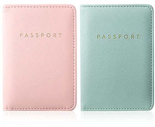 2 Stücke Braut Reisepasshüllen Halter Reise Brieftasche Reisepasshülle (Rosa und Grün)