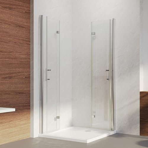 IMPTS 100x100x195cm Duschkabine Eckeinstieg Dusche 180º Falttür Duschwand Duschabtrennung NANO Glas Duschtür für Badezimmer, inkl. Duschtasse