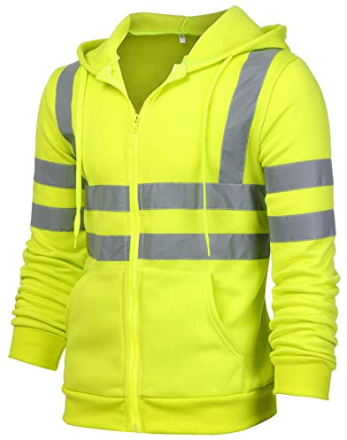AUBIG Herren Sicherheitsjacke Kapuzen Sweatshirt Reflektierend Jacke Warnjacke Verkehr Arbeitsjacke Warnschutzjacke Grün XL