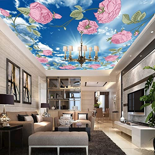 Warm and Romantic Blue Sky and White Clouds Wallpaper Rose Bedroom Ceiling Wall Painting Ceiling Ceiling wallpaper-300x210cm