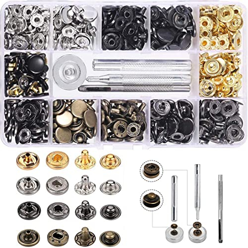 Metall Druckknöpfe, 120Set Metall Druckknopf mit Fastener Tool für Bekleidungs-Reparatur, Jacken, Jeans, Riemen und Nähen Jobs(4Farben, 12.5 mm)