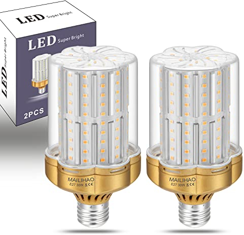 MAILIHAO E27 LED 30W Superhelle Maiskolben Warmweiß 3000K 3500LM (250W Entspricht Glühbirnen) Mais Lampen LED Leuchtmittel für Fabriklager Garage Hof, Nicht Dimmbar 2er-Pack