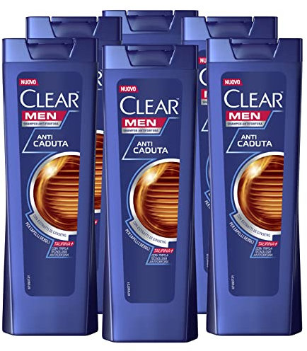 6 x Clear Men Anti-Haarausfall-Shampoo mit Ginseng-Extrakten für schwaches Haar, tägliche Anwendung - 6 Flaschen à 225 ml