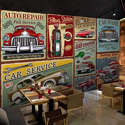 Papier Peint Panoramique Voiture Affiche Rétro 3D Poster Mural pour Salon Chambre Décoration Murale