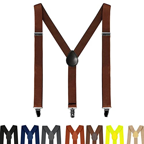 AONAT Hosenträger für Herren Heavy Duty Men Braces breit extra starken Clips Y Form Durable Elastic Verstellbare Herren Hosenträger - Lang Eine Größe Passt Alle Männer und Damen - Kaffee 3,5 cm Breite