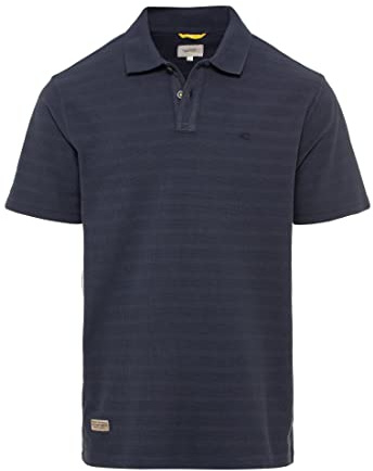 camel active Herren Kurzarm Poloshirt im tonalen Streifenmuster Dunkelblau, Menswear-M