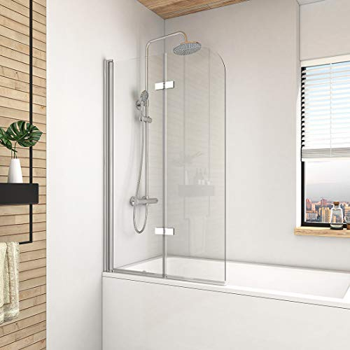 S'AFIELINA Duschwand für Badewanne 100x140 cm, 2-teilig Faltbar Badewannenfaltwand mit 6mm ESG-Klares Sicherheitsglas Duschabtrennung Badewanne NANO einfach-Reinigung Beschichtung