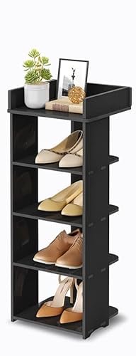 Dripex Schuhregal Schmal und Hoch schuhständer mit verstellbare Ablage, 5 Ebenen Schuhaufbewahrung für Flur, Eingang, Wohnzimmer, Schlafzimmer Schwarz