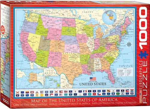 Karte der USA - 1000 Teile Puzzle Format 68x48 cm + Deluxe 3er Set Puzzle Zubehör
