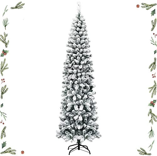 GYMAX 230 cm Albero di Natale Innevato, 641 Rami in PVC, Folto e Realistico, Base Pieghevole in Metallo, Montaggio Facile (Stile 4)