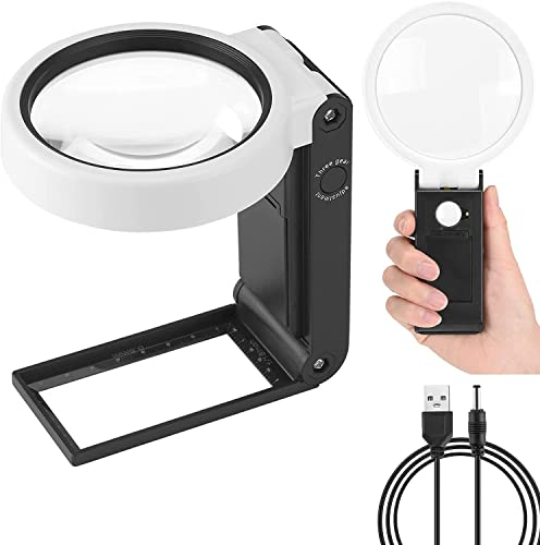 Xnourney Loupe 10X 30X avec Lumière LED et Support Portable, Pliante pour Lecture, Seniors, Pièces de Monnaie, Timbres, Carte, Bijoux et Travail de Précision