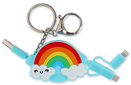 Legami - Cavo di Ricarica 3 in 1 retrattile, Connettori USB, Tipo C, Micro USB, Lightning, per Sincronizzazione Dati e Ricarica, con Portachiavi, Lunghezza Cavo 1 m, Tema Rainbow