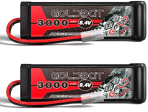 GOLDBAT 7S NIMH Battery 3000 mAh 8.4V NiMH RC Battery with Tamiya Connector for for RC Evader BX Car Truck Truggy Buggy Tank Car Racing(2PACK)
