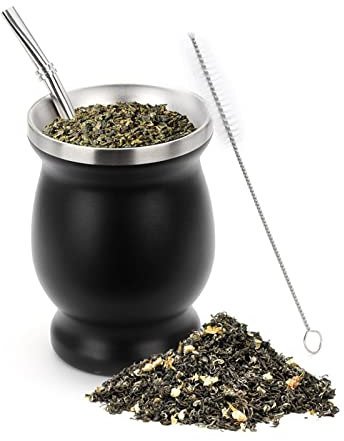 Yerba Mate Gourd Cup, Yerba Mate Tea Cup with Yerba Mate Straw and Cleaning Brush for Yerba Mate Bombillas
