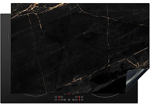 KitchenYeah© Induction Hob Protector Mat 20.5x31.5 / 80x52 cm Stove Cap Top Cover Kitchen Cooker Covers for Electric Hobs Vinyl Marble - Black - Gold - Chic - Marble Look - Design