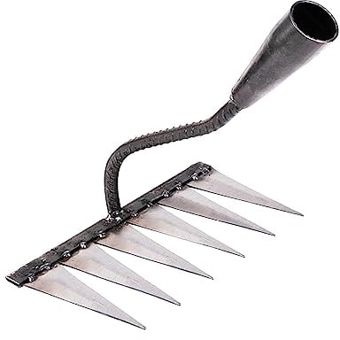 Baoblaze Gartenrechen, Rasen-/Laubrechen, robuster Karbonstahl, für den Garten, Unkrautrechen, landwirtschaftlicher Grubber, Rechen für Rasen, Hof, Mulchen, mit 6 Zinken