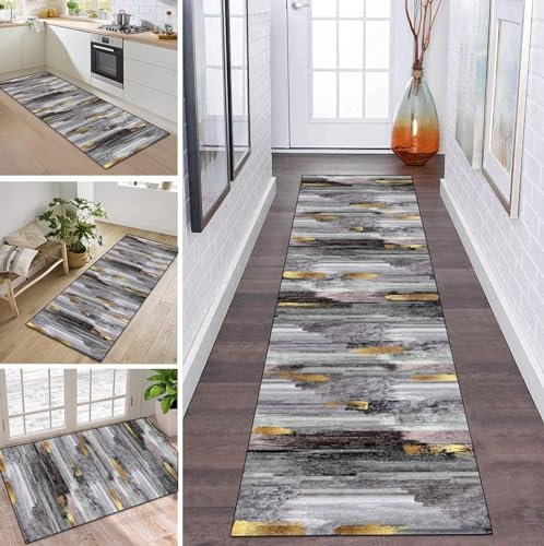ZDYHMrj Teppich Läufer Flur Küche rutschfest waschbar Teppichläufer Lang Gold 100X150CM Modern Design Meterware Korridor Tepiche Esszimmer Schlafzimmer Wohnzimmer Schmutzfangmatte Küchenteppich