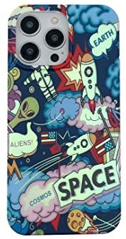 Yonds Queen Schutzhülle für iPhone 15 Pro niedliche Hülle, Coole Cartoon Astronauten Weltraum Mond Rakete Laser Glitzer Bling Design stilvolle Bumper stoßfest Hülle (Alien, iPhone 15 Pro)