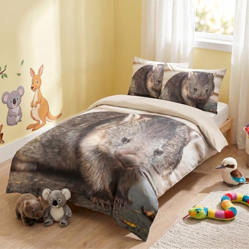 Quixora Bettwäsche 135x200cm Tasmanisches Wombat-Muster Bettbezug Set mit Reißverschluss Weiche Microfaser Deckenbezug und 2 Kissenbezug 80 x 80cm