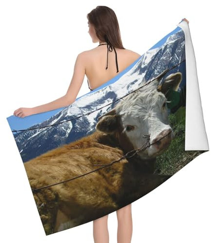 SYLALE Badetuch mit Bauernhof-Tier-Kuh-Druck, super saugfähig, ultrafeine Faser, schnell trocknend, 80 x 130 cm