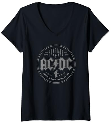 Damen AC/DC Rock Music Band Rock N Roll Damnation T-Shirt mit V-Ausschnitt