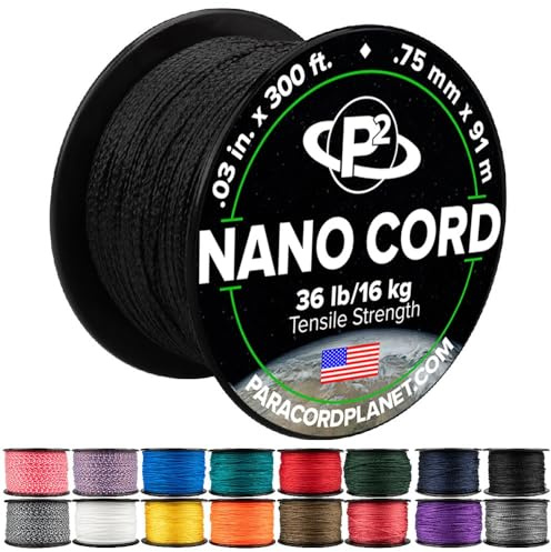 Paracord Planet Paracorde Nano - Corde tressée fine pour travaux manuels, maison et camping en bobines de 91,4 m - Noir