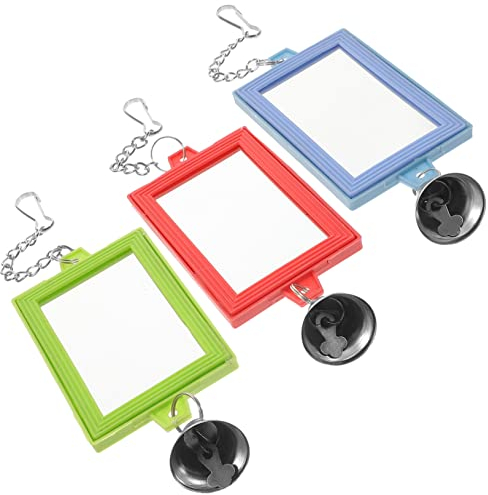 BESPORTBLE 3piezas Espejo De Pájaros Interactivo con Campana Juguetes para Periquitos y Cacatúas Espejos Dobles para Jaula De Aves