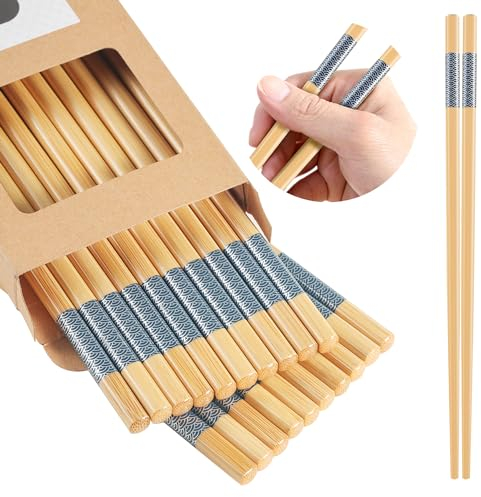 LOROTOCO 10Pairs Bamboo Chopsticks Reusable | Dishwasher Safe | Non slip | Chinese -(9.45in)