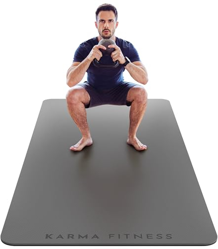 Große Trainingsmatte von Karma Fitness – Extra breite und extra dicke Yogamatte (183 cm x 80 cm x 10 mm), TPE-Fitnessmatte mit kostenlosen Tragegurten, perfekt für HiiT-Heimtraining und Pilates „STAR