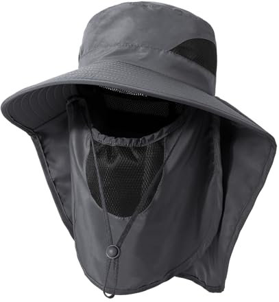 TAGVO Chapeaux de Pêche pour Hommes Femmes, Chapeau Randonnée avec Protection Cou Visage Chapeau De Soleil de UPF 50+ Pliable Chapeaux de Safari Bucket Hat - Sangle de Menton Réglable
