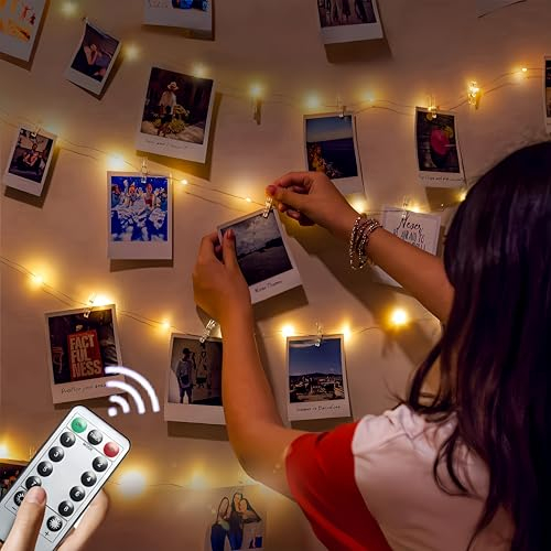 Microwear Fotoclips Lichterkette,5M 50LED Lichterkette mit Fernbedienung,8 Modi,25 Klammern und 12 Nails,USB/Batteriebetrieben,Fotos Lichterkettefür Bilder,Zimmer,Weihnachten,Hochzeiten