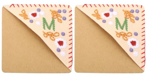 PATIKIL 2 Stück Ecken Lesezeichen, Buchstaben Lesezeichen Personalisiert Bestickt Lesezeichen Niedliches Buchstaben Lesezeichen Blumen Filz Dreieck, Beige, Buchstabe M
