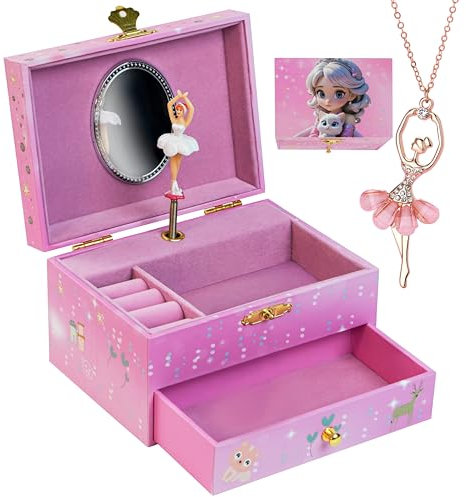 AdelDream Musik-Aufbewahrungsbox (ein Mädchen-Anhänger) Musikschmuckkästchen 2 Ausziehfächer Schmuck Musik-Schmuckschatulle drehendes Mädchen Schmuckschatulle Geschenk für Mädchen