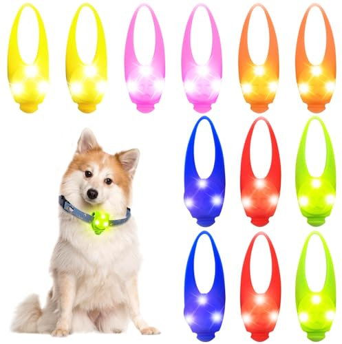 GOMETY Lot de 12 colliers lumineux en silicone pour chien - 3 modes d'éclairage - Clignotant LED - Étanche - Clip On - Lumière de sécurité réglable pour chiens et chats - Visible sombre, M, Silicone,