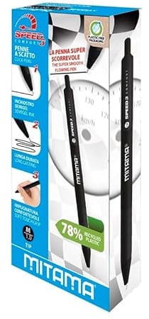 Mitama SPEED Scatola da 12 pz - Penne a sfera colore Nero con inchiostro semi gel, punta 1,0 mm, colore: nere