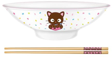 Silver Buffalo Sanrio Hello Kitty and Friends Ceramic Ramen Bowl with Chopsticks Featuring Chococat, 30 Ounces