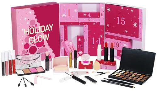 22.6x18.5x5.1 cm Beauty Adventskalender 2024, Teen Girls Beauty Makeup Adventskalender, 24-Tage-Make-up-Kit Adventskalender für Frauen, 24 Tage Make-up Adventskalender, Weihnachts-Abenteuer-Kalender