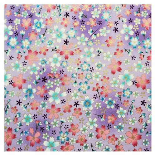 BrightGlow Baumwollstoff Meterware Japanische Stil Stoff mit Blumen Stoff Zum Nähen Twill Bedrucktes Stoff Dekostoff Kostümstoff Blumen Gedruckt Stoff für DIY Handgefertigte Nähen Himmelblau 300X148CM