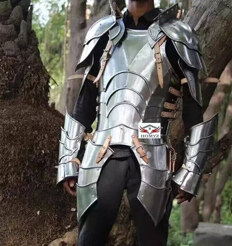 HOMYZ Mittelalterliche Ritter-Rüstung, Brustplatte, Kürass, Schulterschutz & Panzerhandschuhe - Rüstungskostüm für Erwachsene Männer, Halloween, LARP