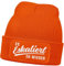 MoonWorks® Damen Beanie mit Patch Strickmütze mit Spruch Party Eskaliert eh Wieder Aufdruck Lustig Damenmütze Orange Unisize