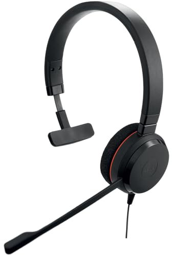 Jabra Evolve 20 Mono Headset – Unified Communication Certified Headphones for VoIP Softphone with Passive Noise Cancellation – USB-C/A – Black