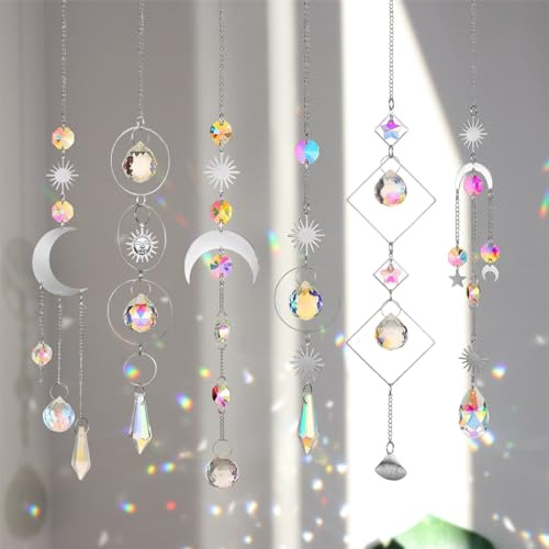 6 Stück Kristall Anhänger Deko, Sonnenfänger Kristall Windspiel, Regenbogen Sonnenfänger Kristal, Kristalle Ornament Kristallkugeln Für Fenster Haus Garten Party Hochzeit (Silber)