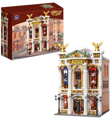 PANTASY Vintage Europäisches Grand Theater Bauset Modulares Modell mit Kristalllüster, Transparentem Dom Erweiterbarer Straßenszene, Retro-Sammlertheater Architektur für Erwachsene