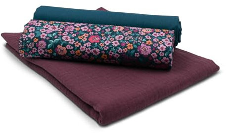 VmG-Store Musselin + Baumwollstoff Set farblich abgestimmt Double Gauze Stoff 100% Baumwollstoff Tex Standard 100 (Set25 Digital Flower Dunkel Petrol)