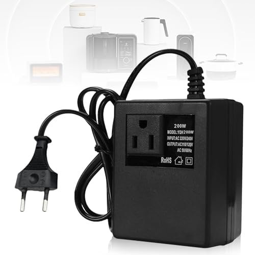 200W Spannungswandler Transformator 220V auf 110V, Netzadapter Schritt Runter Stromkonverter Reisestromadapter, EU Stecker