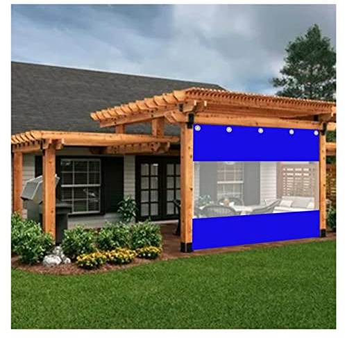 QHLTY Bâche Transparente 0.5mmpvc Facile À Plier Étanche et Anti-poussière Bâche Etanche pour Gazebo, Extérieur, Carport(Blue,5x3m)