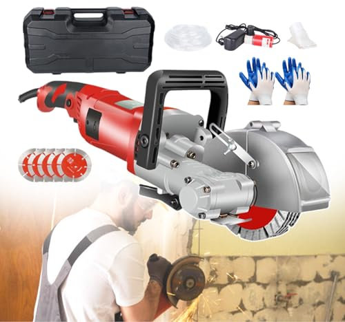 Electric Wall Chaser 115mm Blade Wall Groove Cutting Machine 4000W Brick Concrete Slotting Machine 7500 RPM with Max Slotting Depth (Red)