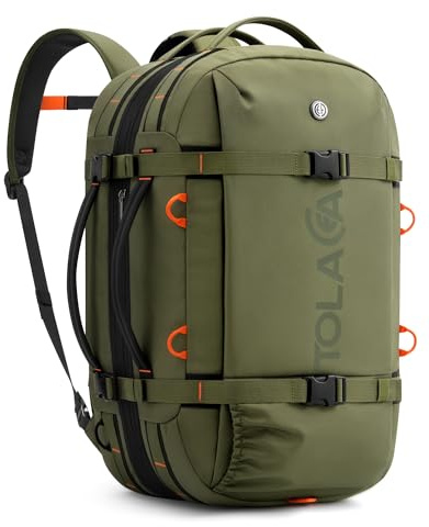 Tolaccea Reiserucksack Handgepäck Rucksack Flugzeug 40-50L mit Laptopfach | RPET Material | Erweiterbar 40-50L | 180°-Laptopfach bis 16 | mit Nassfach | Rucksack, Henkelgriff & Schultergurt